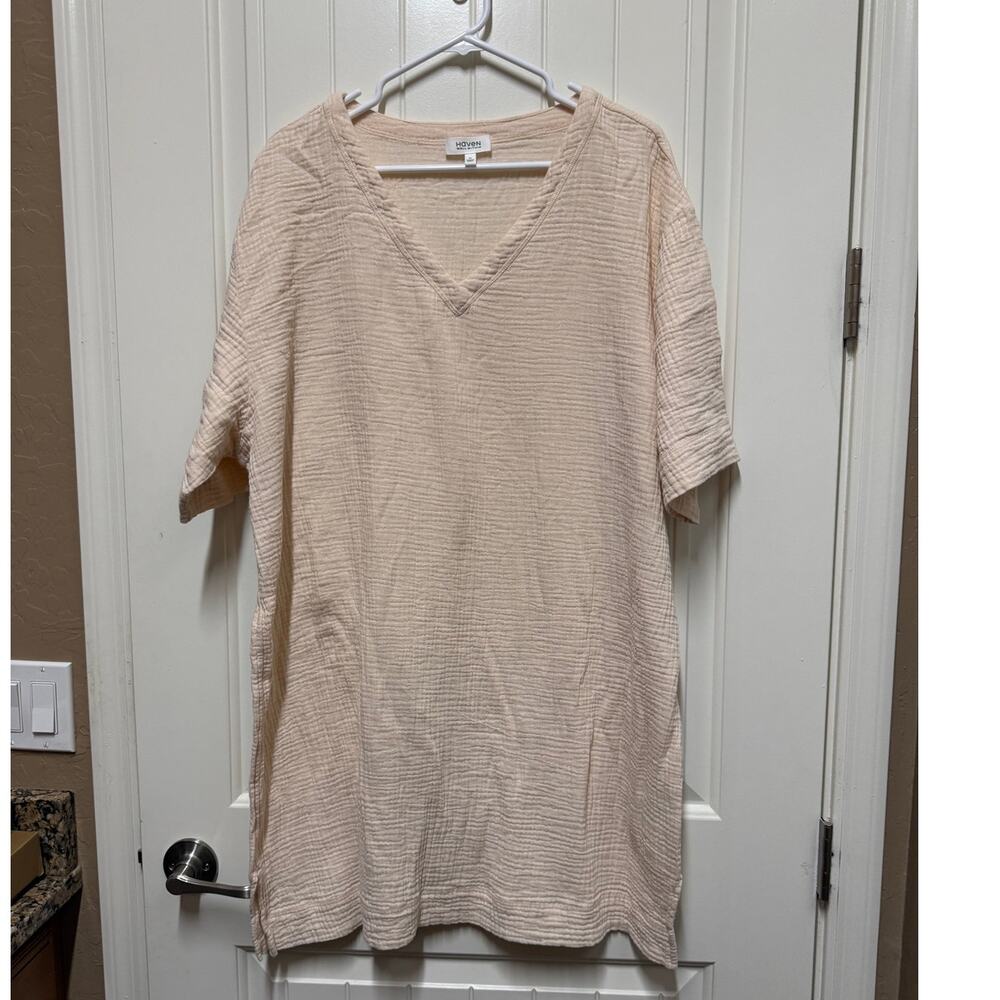 Haven Well Within cream textured v neck tunic top cover up Size XLarge